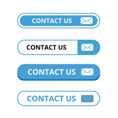 White and blue contact us web button with an envelope on a white background
