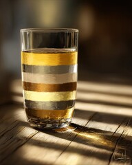 Glass of layered liquid, warm tones