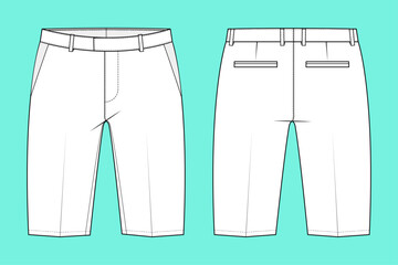 Unisex Casualwear Shorts Fashion Flat Sketch Vector Illustrator Template.