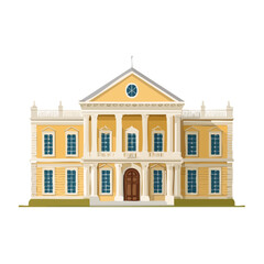 Fototapeta premium Yellow Mansion with Columns and Windows Illustration on Black Background