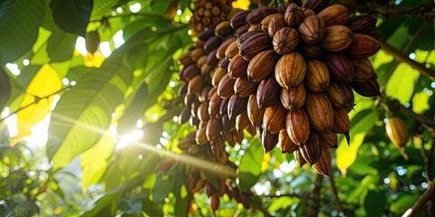 Obraz premium Ready-to-Harvest Cacao Pods on a Tropical Farm