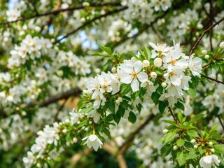 White Blossoms Adorn a Fruitful Plum Tree