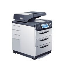 Multifunction Printer Machine with Paper Trays and Control Panel Isolated on Black Background Office Technology