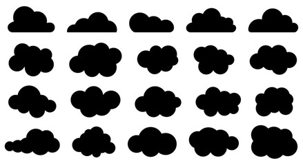 Set of black flat style clouds
