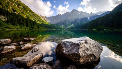 Mountain lake serene morning