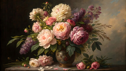 Dutch Masters Style Still Life Oil Painting of Flower Vase