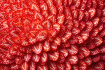 Close-up of sliced strawberries arranged in a patterned design