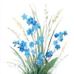 Naklejka premium Delicate bouquet of forget-me-nots and grasses (3)