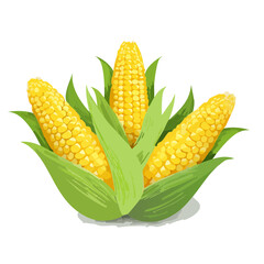 Golden Corn on the Cob Illustration with Green Husks Isolated on Black Background, Fresh Agriculture, Harvest Food