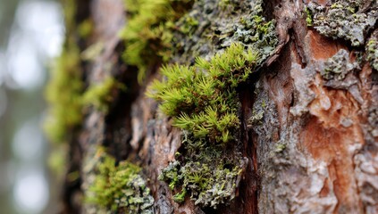 Obraz premium Close-up of moss growing on tree bark