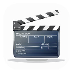 Obraz premium Cartoon style movie slate, clapperboard, film production tool. Slate board with black and white stripes, vector illustration.
