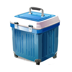 Blue cooler illustration with handle on black background for outdoor activities or camping trips