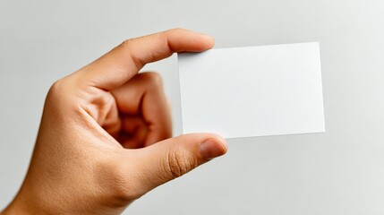 Hand Holding a Blank White Card for Mockup, Displaying Identity, or Contact Information