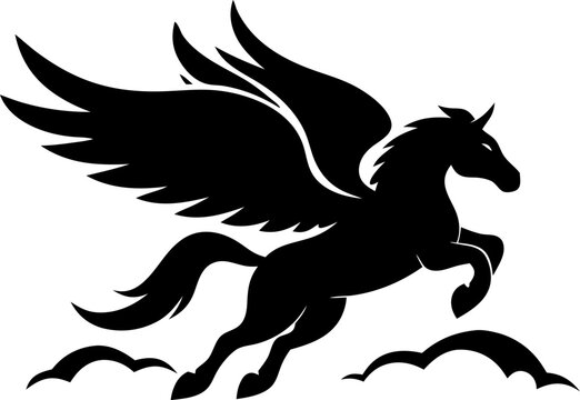 Pegasus Winged Horse Taking Flight from a Cloud Vector