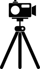 Obraz premium Camera with Tripod Silhouette Vector Black and White