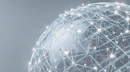 Global Network Sphere with Glowing Nodes, Depicting Connectivity, Technology, and Modern Communication on Grey Background