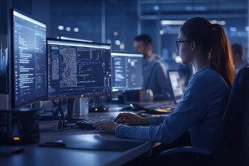 Data operators present in a collaborative office environment focusing on teamwork and efficiency