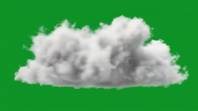 A single fluffy white cloud floating against a bright green screen background for compositing use