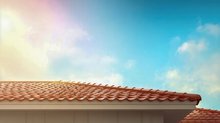 Red Tile Roof Shingles Under a Bright Sky, Residential Architecture and Construction Concept