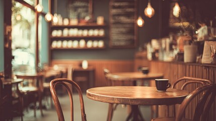 Cozy Coffee Shop Interior with Warm Lighting and Inviting Atmosphere for Relaxing and Enjoying a Beverage