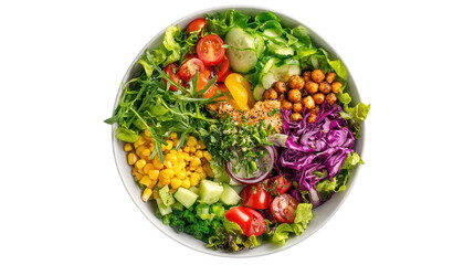 Vibrant, fresh salad bowl with colorful vegetables and greens, perfect for a healthy meal or dietary promotion.