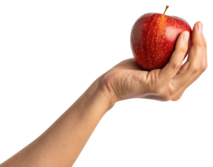 holding apple white background the entire arm