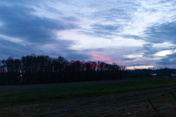 cloudy red sunset in evening in the countryside, Turkey