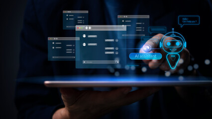 Digital transformation and communication technology concept. AI chat bot conversation customer service and innovation. smart solutions, artificial intelligence, and the future of business support.
