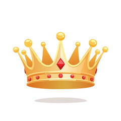 Golden Crown with Ruby Jewels Symbol of Royalty and Power on Black Background