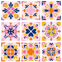 set of colorful flowers tile pattern