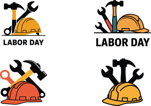 Labor day celebration featuring construction tools and protective helmets