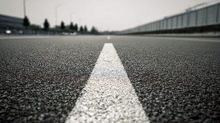 Monochrome Shot of an Asphalt Road with White Dividing Line in Perspective View