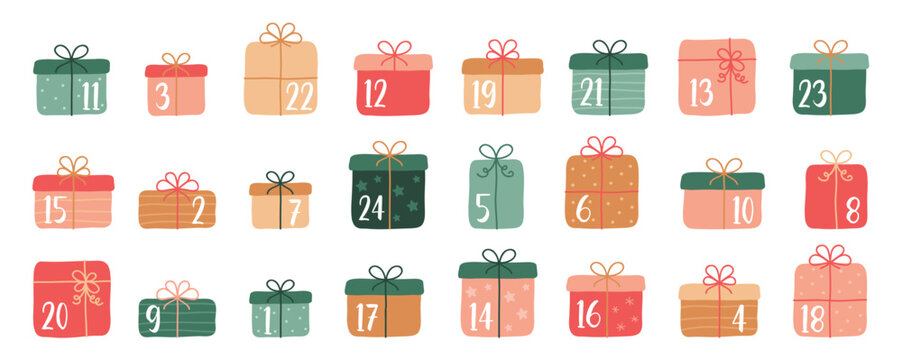 colorful advent calendar 24 christmas gifts vector illustration