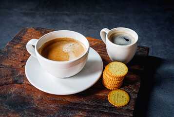 Espresso cup with Americano shot and biscuit breakfast set