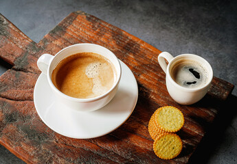 Espresso cup with Americano shot and biscuit breakfast set