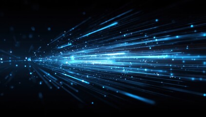Abstract digital blue light streaks radiating outward on a dark background