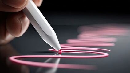 Hand holding stylus, drawing on a touchscreen