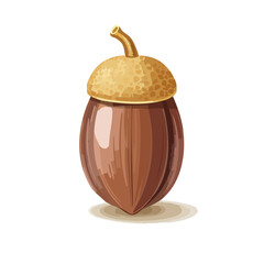 Illustration of an Acorn with a Brown Seed and Cap on Black Background Autumn Harvest Forest Nut Nature Graphic