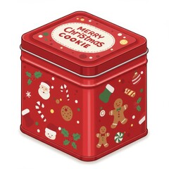 Red Christmas Cookie Tin with Festive Designs