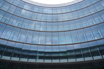 Modern Curved Glass Facade Reflecting the Sky and Architecture Above