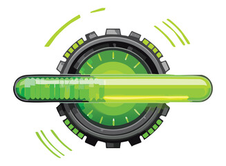 Illustration of a futuristic circular green progress bar with elements