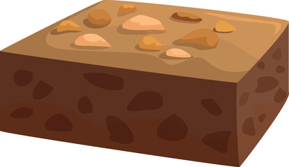 Single brownie with nuts topping isolated on white background representing sweet and tasty dessert