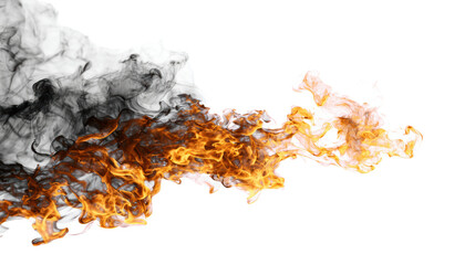 Colorful flames and smoke effect, suitable for creative designs or backgrounds, isolated on white.