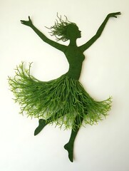 girl in a green dress of grass dancing 