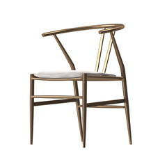 Modern Wishbone Style Dining Chair, Brass Finish, Angled View 3D Render