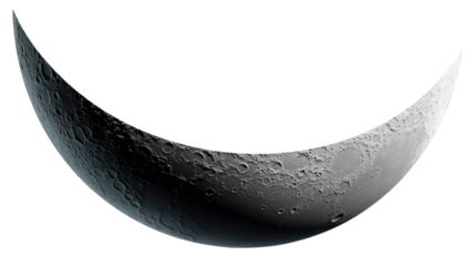 Crescent Moon in Space: A captivating image of a slender crescent moon, a celestial body gracefully hanging in the vastness of space. Its textured surface bears testament to its existence.