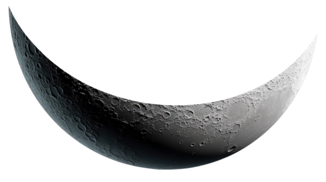 Crescent Moon in Space: A captivating image of a slender crescent moon, a celestial body gracefully hanging in the vastness of space. Its textured surface bears testament to its existence.