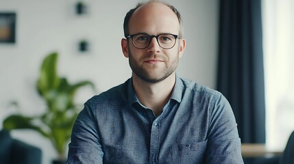 Obraz premium Man Wearing Glasses Smiling Indoors Portrait