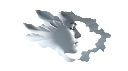 Ethereal Beauty: An artistic and evocative rendering, presenting the delicate profile of a face sculpted in graceful relief, evoking themes of dreams, inner peace, and profound contemplation. 