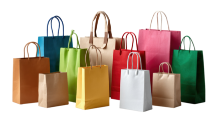 A Colorful Ensemble of Shopping Bags: An array of vibrant shopping bags in various shapes, sizes, and hues come together, offering a visually pleasing scene of options and convenience.